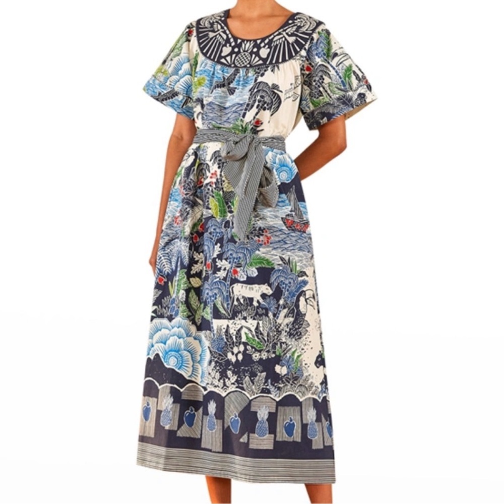 FARM Rio Multicolor Printed Maxi Dress with Navy Accents